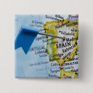 Map pin placed in Madrid, Spain on map, close-up