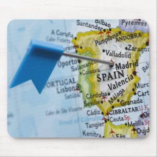 Map pin placed in Madrid, Spain on map, close-up Mouse Pad