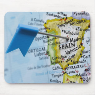 Map pin placed in Madrid, Spain on map, close-up Mouse Pad