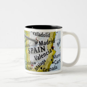 Map pin placed in Madrid, Spain on map, close-up Two-Tone Coffee Mug