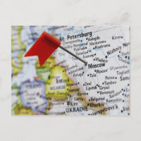 Map pin placed in Moscow, Russia on map,