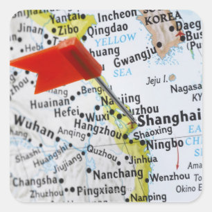 Map pin placed in Shanghai, China on map, Square Sticker