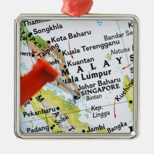 Map pin placed in Singapore on map, close-up Metal Ornament