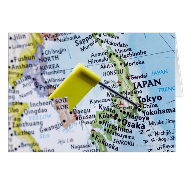 Map pin placed in Tokyo, Japan on map, close-up (Front Horizontal)