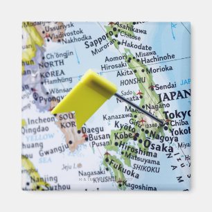 Map pin placed in Tokyo, Japan on map, close-up Magnet
