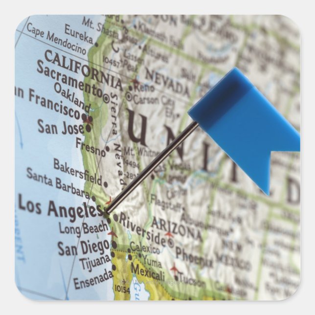 Map pin placed on Los Angeles, California on Square Sticker (Front)