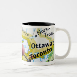 Map pin placed on Toronto, Canada on map, Two-Tone Coffee Mug