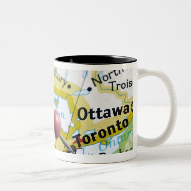 Map pin placed on Toronto, Canada on map, Two-Tone Coffee Mug (Right)