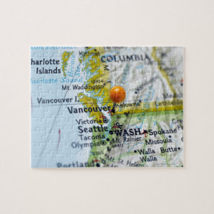Map pin placed on Vancouver, Canada on map, Jigsaw Puzzle