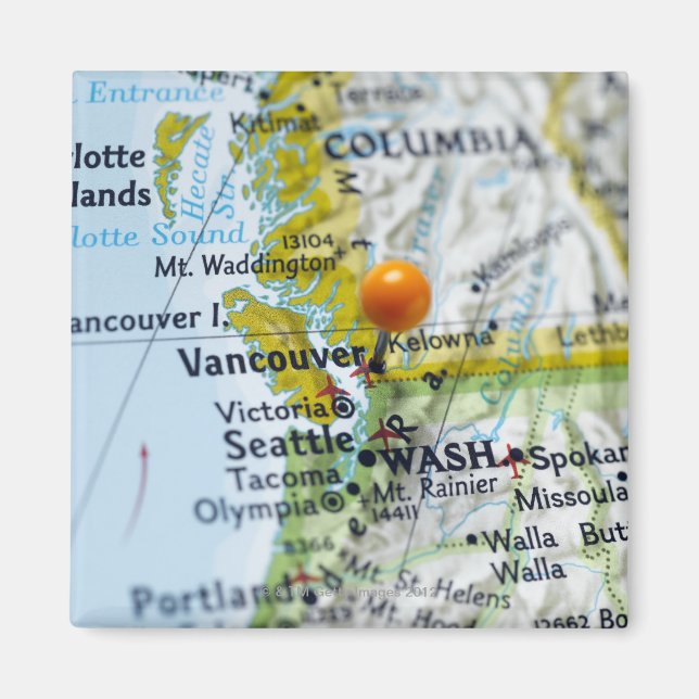 Map pin placed on Vancouver, Canada on map, Magnet (Front)