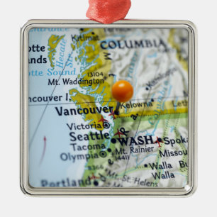 Map pin placed on Vancouver, Canada on map, Metal Ornament