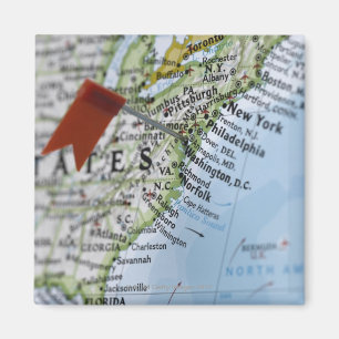 Map pin placed on Washington, D.C. on map, Magnet