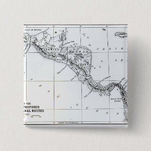 Map Proposed Isthmian Canal Routes 2 Inch Square Button