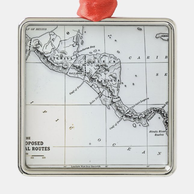 Map Proposed Isthmian Canal Routes Metal Ornament (Front)