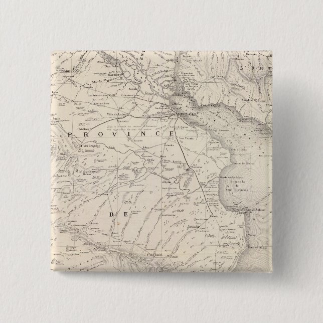 Map, Province of Buenos Aires, neighbouring 2 Inch Square Button (Front)