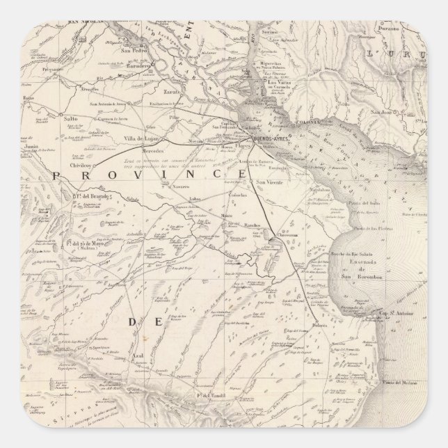 Map, Province of Buenos Aires, neighbouring region Square Sticker (Front)