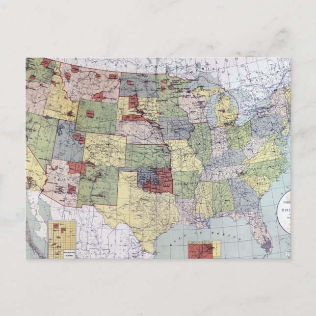 MAP: RESERVATIONS, 1892 POSTCARD (Front)