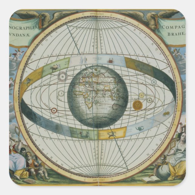 Map Showing Tycho Brahe's System of Planetary Orbi Square Sticker (Front)