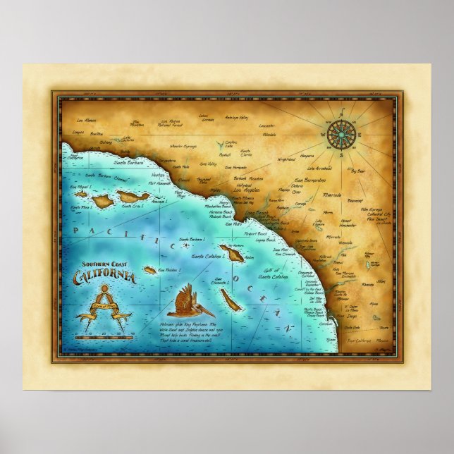 Map So. Cal Blue water Poster (Front)