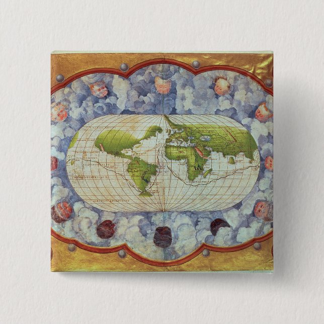 Map tracing Magellan's world voyage 2 Inch Square Button (Front)