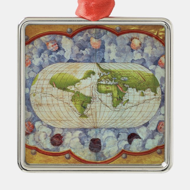 Map tracing Magellan's world voyage Metal Ornament (Front)
