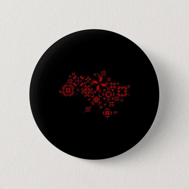 Map Ukraine - Thread Embroidery - Ukrainian Embroi 2 Inch Round Button (Front)