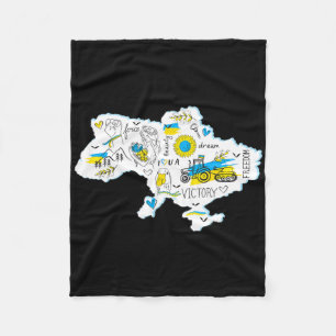 Map Ukraine - Ukrainian National Emblem - Ukrainia Fleece Blanket