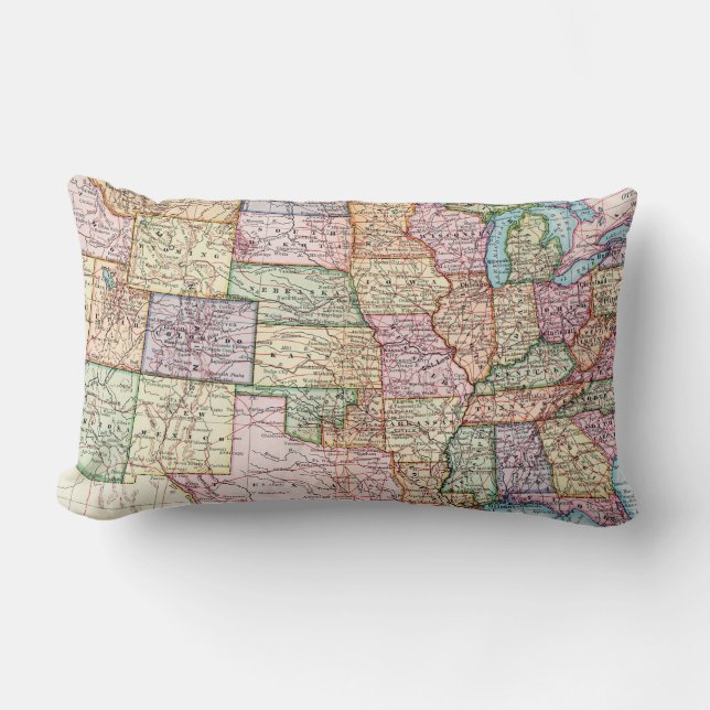 Map: United States, 1905 Lumbar Pillow (Front)