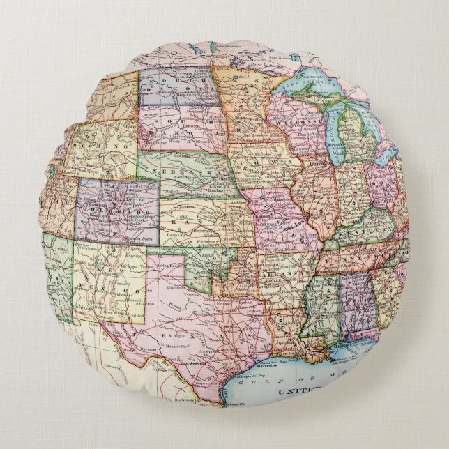 Map: United States, 1905 Round Pillow (Front)