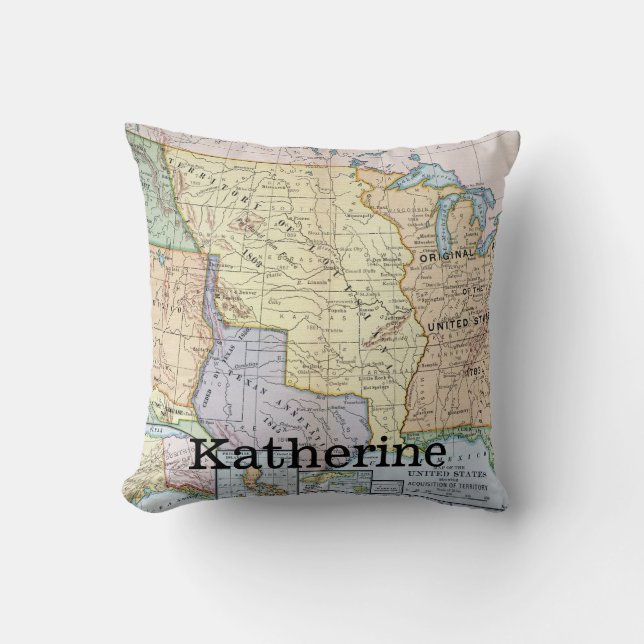 Map: US Expansion, 1905 Throw Pillow (Front)