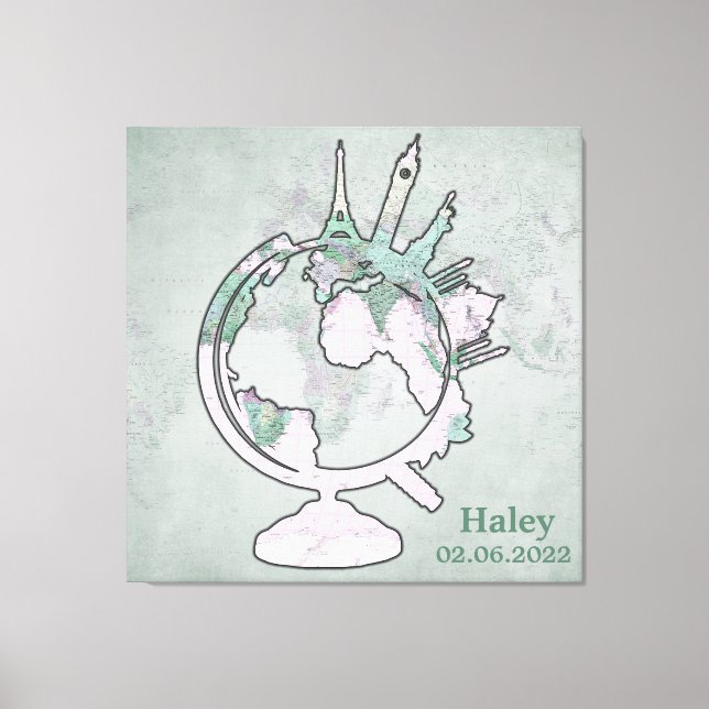 Map Vintage Pink Landmark Globe Personalized  Canvas Print (Front)
