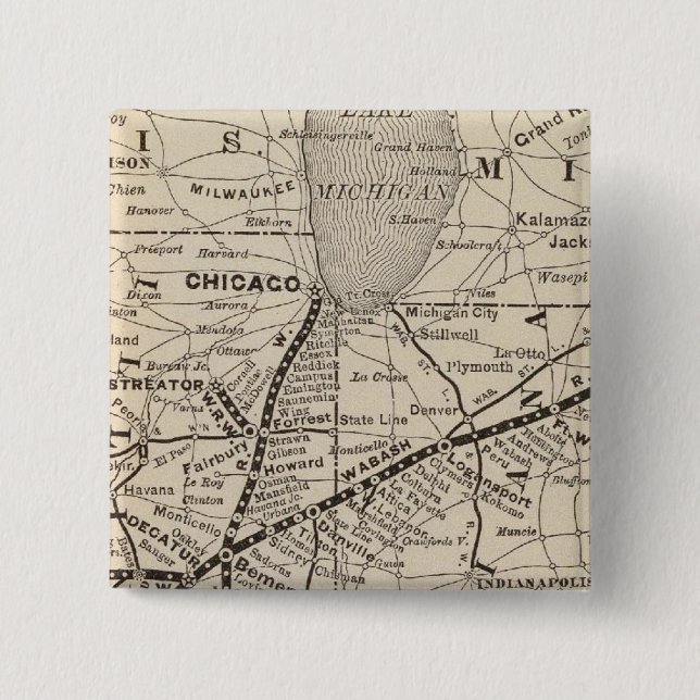 Map Wabash Railway 2 Inch Square Button (Front)