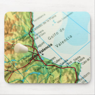 Map with pin pointing to city of Valencia in Spain Mouse Pad