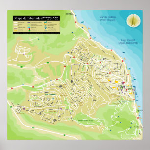 Mapa da cidade de Tiberíades na Galileia em Israel Poster