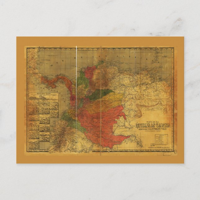 Mapa de la Republica de Colombia (1912) Postcard (Front)