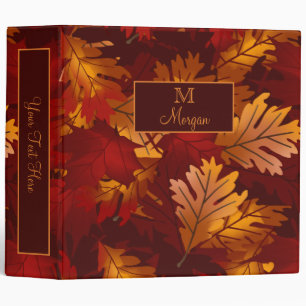 Maple and Oak Leaves Autumn Colors Monogram 2" Binder