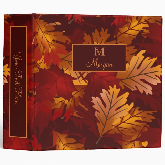 Maple and Oak Leaves Autumn Colours Monogram 2" Binder (Front/Spine)