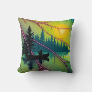 Maple Aurora Canoe River Guidance Dawn Throw Pillow