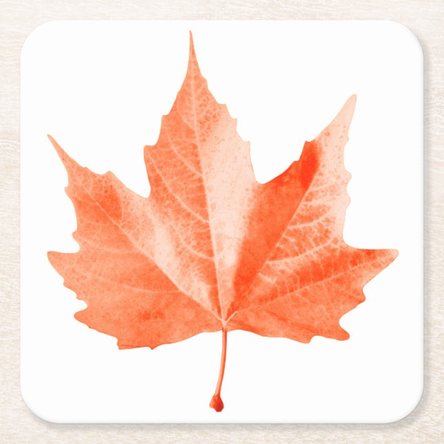 Maple autumn leaf square paper coaster (Front)