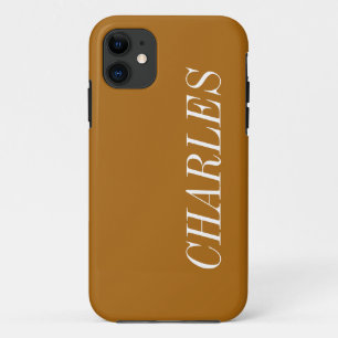 Maple Brown Solid Colour Minimalist Name iPhone 11 Case
