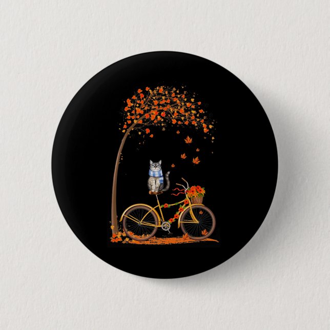 Maple Cat Bike Leaf Fall Hello Autumn Fun  2 Inch Round Button (Front)