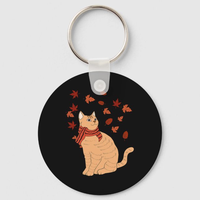 Maple Cat Leaf Fall Hello Autumn Fun Cat  Keychain (Front)