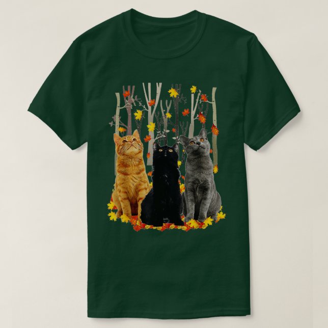 Maple Cat Leaf Fall Tee Autumn Season Funny Kitty  (Design Front)