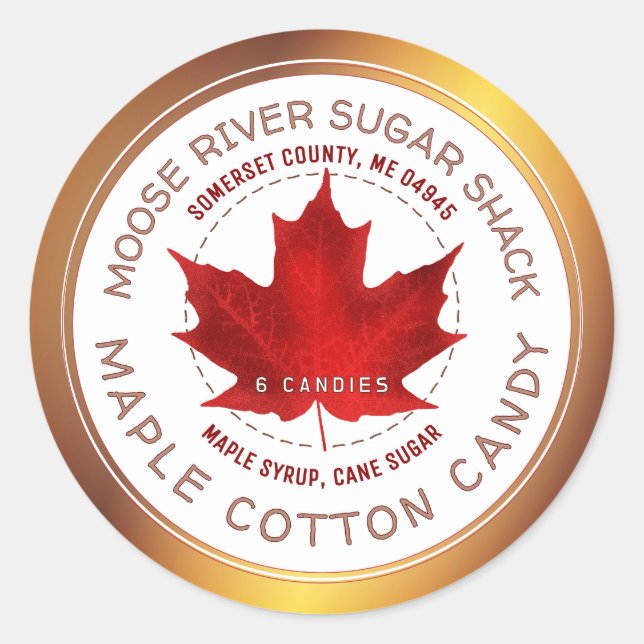 Maple Cotton Candy Copper Border Red Maple Leaf Classic Round Sticker (Front)