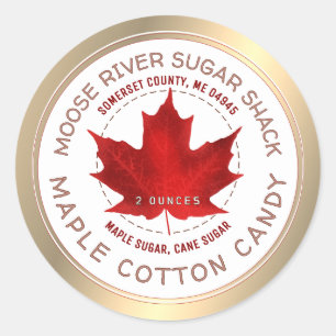 Maple Cotton Candy Gold Border Red Maple Leaf Classic Round Sticker