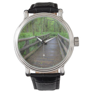 Maple Glade trail wooden bridge, ferns and Watch