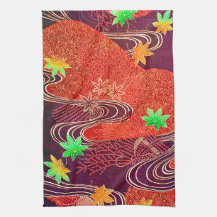 Maple Leaf and Running Water, Japanese Design Kitchen Towel