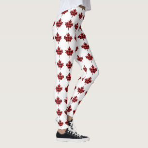 Maple Leaf Buffalo Plaid Check Pattern Leggings