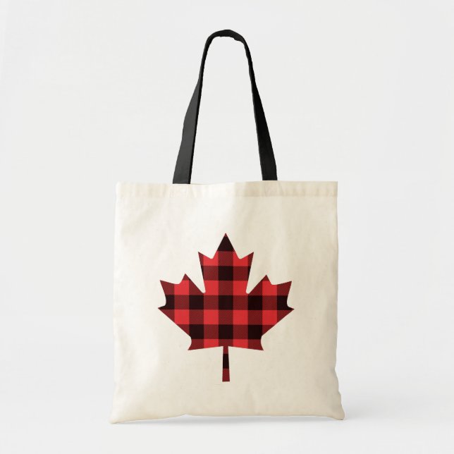 Maple Leaf Buffalo Plaid Check Pattern Tote Bag (Front)
