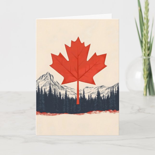 Maple Leaf Canada Landscape Holiday Card (Front)